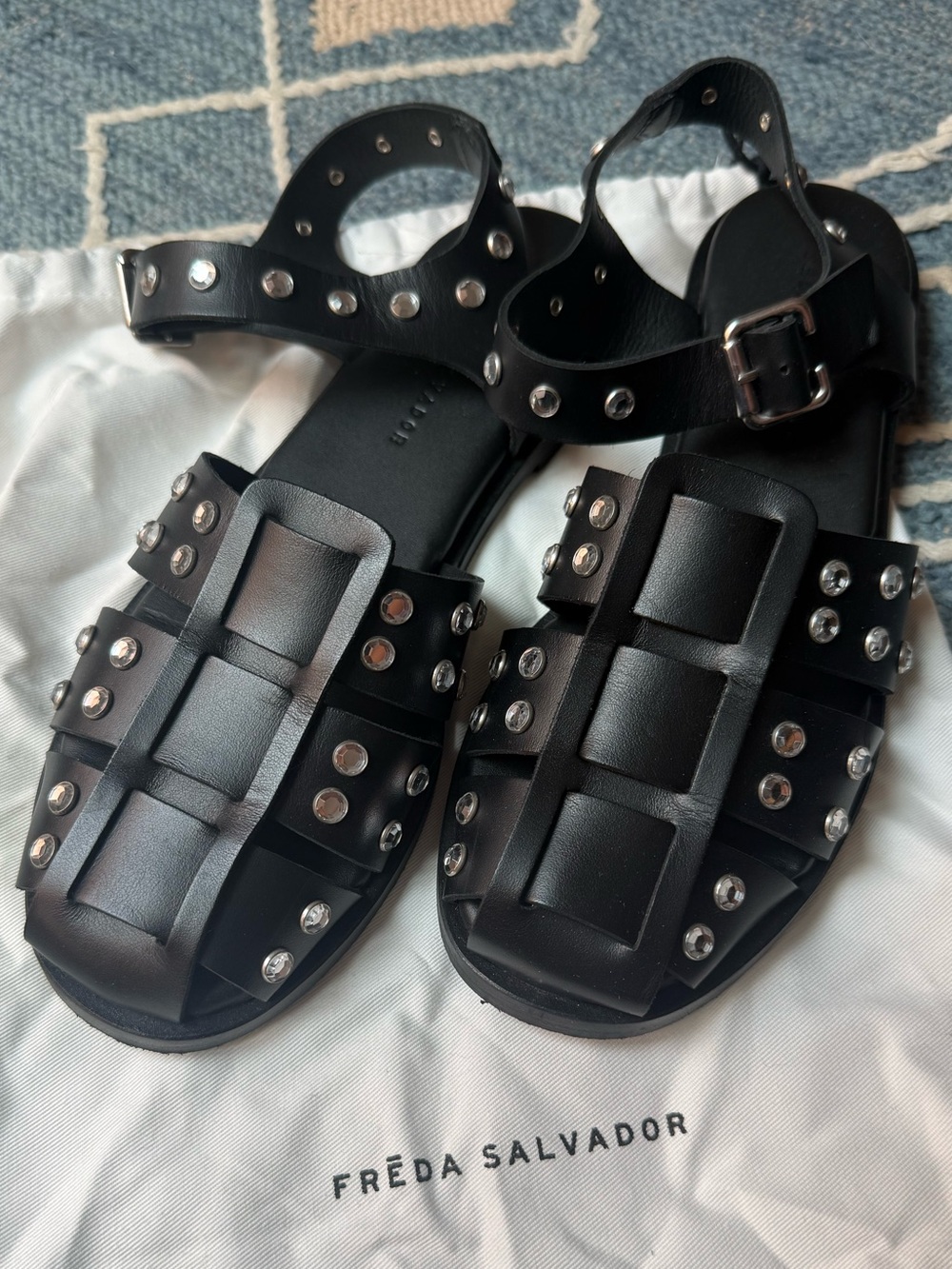 Freda Salvador Sera Fisherman Sandals w Crystals - Picture 2 of 8